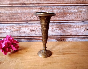 Vintage brass taper candle holder, Etched solid brass candlestick holder, Candle holder.