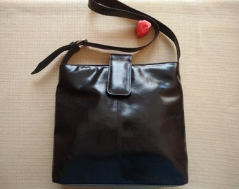 Vintage 1970s Black Patent Leather Shoulder Bag