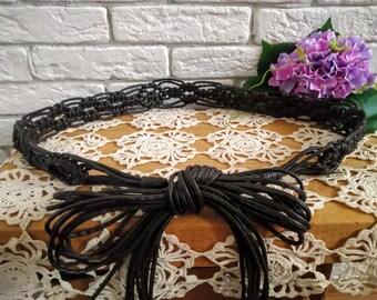 Cinturón vintage de cuero vegano marrón oscuro: estilo bohemio hippie
