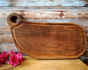 Vintage walnut cutting board, Wooden charcuterie board, Cutting board, Cheese board, Vintage kitchen.