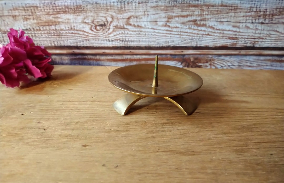Vintage Round Brass Candle Holder, Solid Brass Taper or Pillar