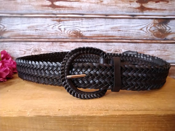 Vintage Braided Black Faux Leather Belt, Size L, Woven Belt, Ladies Belt, Braided  Belt, Waist Belt, Leather Belt Women, Black Leather Belt.. 