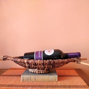 Vintage wicker basket, Vintage wicker, Boho decor, Bohemian, Retro, Boat basket, Wine accessories, Wine bottle decor.
