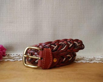 Cinturón trenzado tejido, cuero marrón vintage y cuerda, cinturón multicolor para mujer, talla única