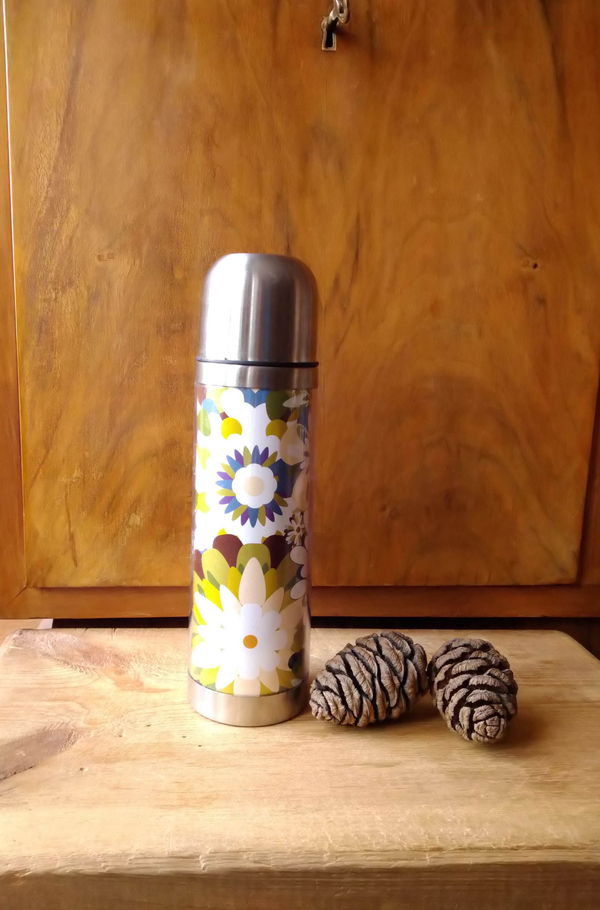 Vintage 1970s Retro Floral Patterned Pump Thermos by Everest