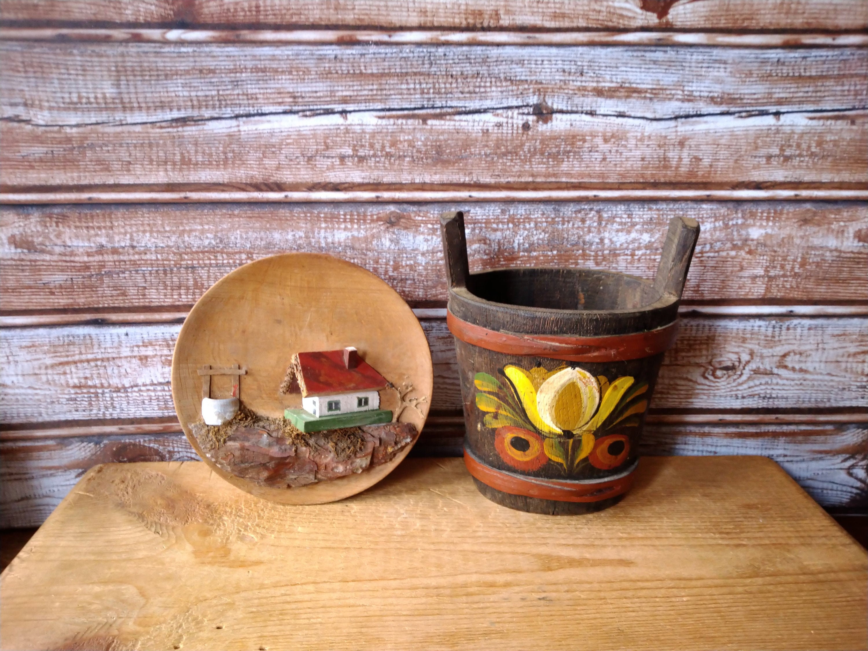 Vintage lot of two wooden souvenirs a decorative wooden Etsy