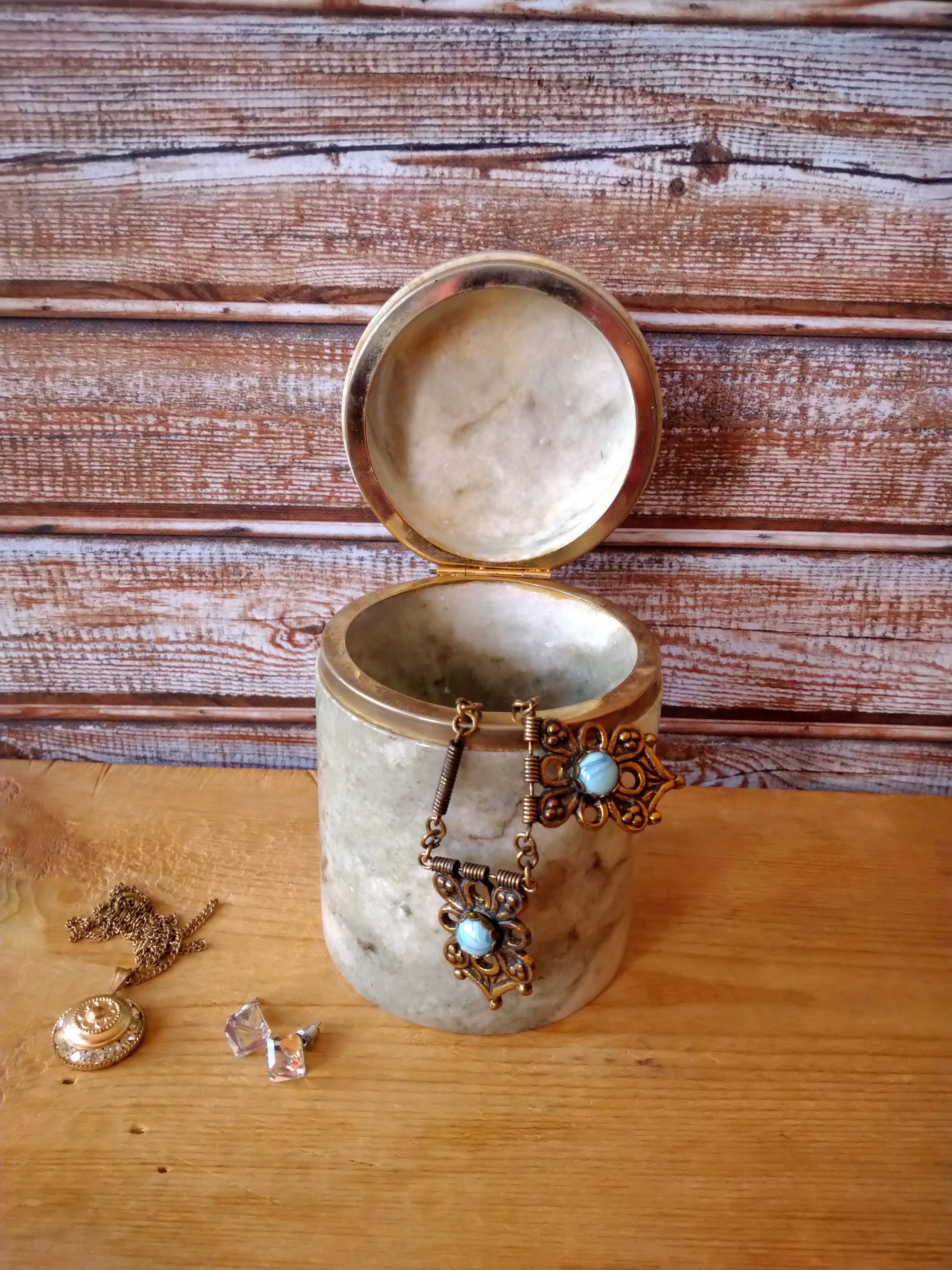 Vintage Round Marble Box Antique Jewelry Box Decorative Box Etsy