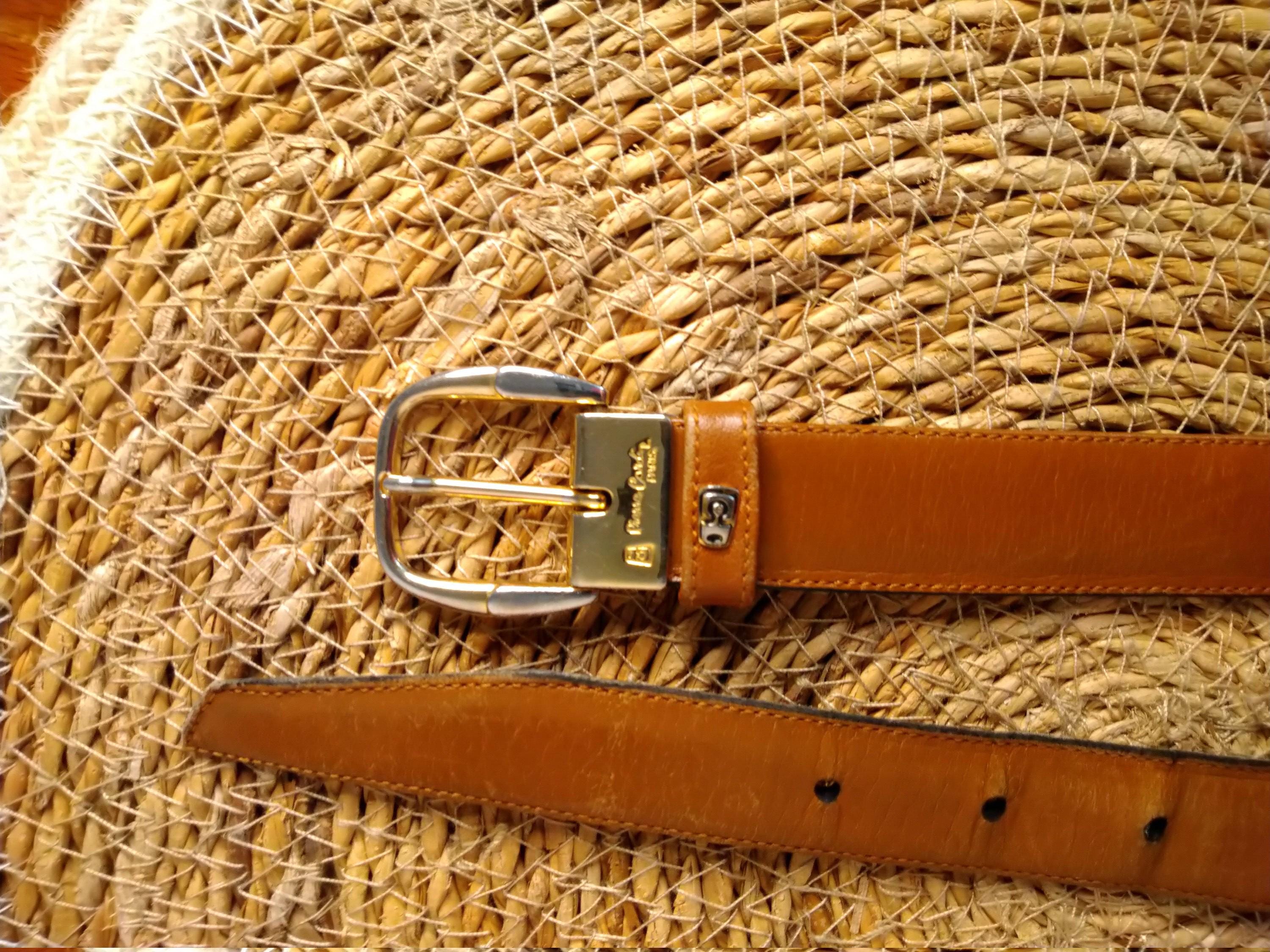 Vintage Pierre Cardin Light Brown Leather Belt With Gold 