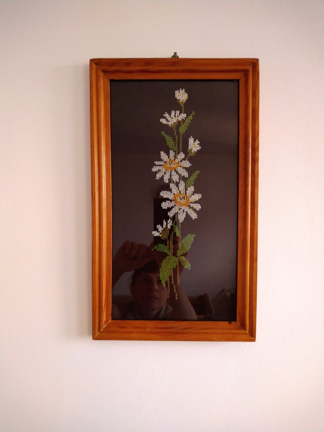 Vintage Hand Embroidered Wall Panel Framed Cross Stitch Wall Etsy