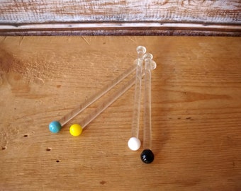 Vintage glass drink stir sticks with different color ends, Glass swizzle sticks, Coffee bar decor, Drinkware.