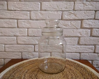 Vintage Clear Glass Jar with Lid: Large Kitchen Container
