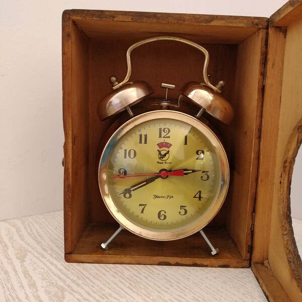 Antique Wooden Alarm Clock Etsy