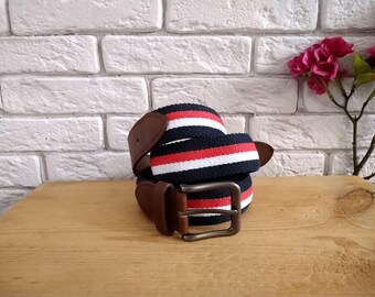 90s Coach 3001 brown leather trim stripe elastic belt . size 26\