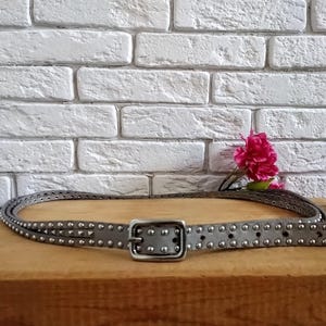Vintage Gray Triple Layer Studded Leather Belt, Retro Inspired Women&#39;s Belt