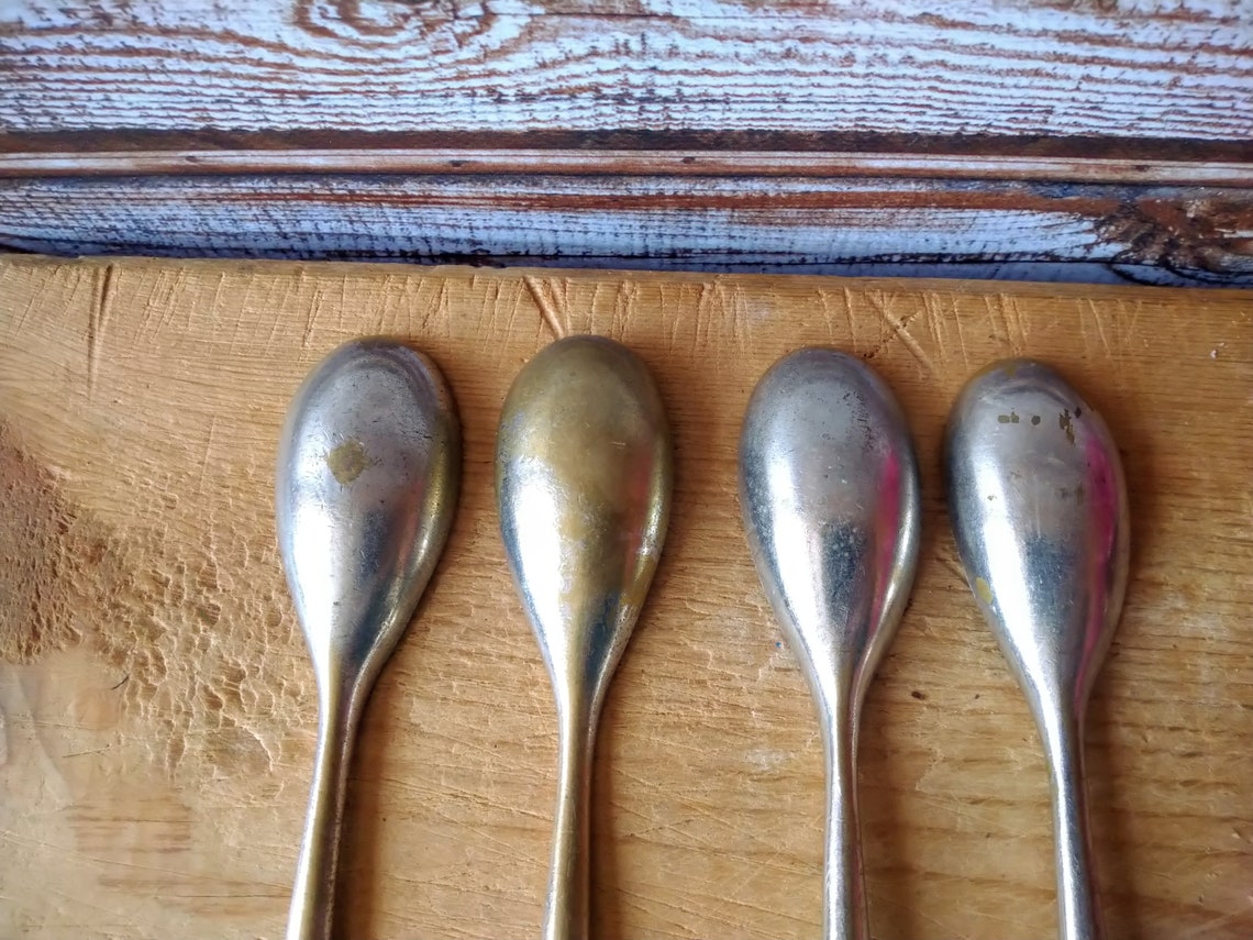 Vintage Brass Double Ended Spoons Four Solid Brass Double Etsy