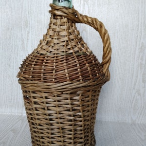 Vintage Glas Demijohn, in gewebtem Stroh gewickelte Flasche, große antike Flasche, rustikales Bauernhausdekor
