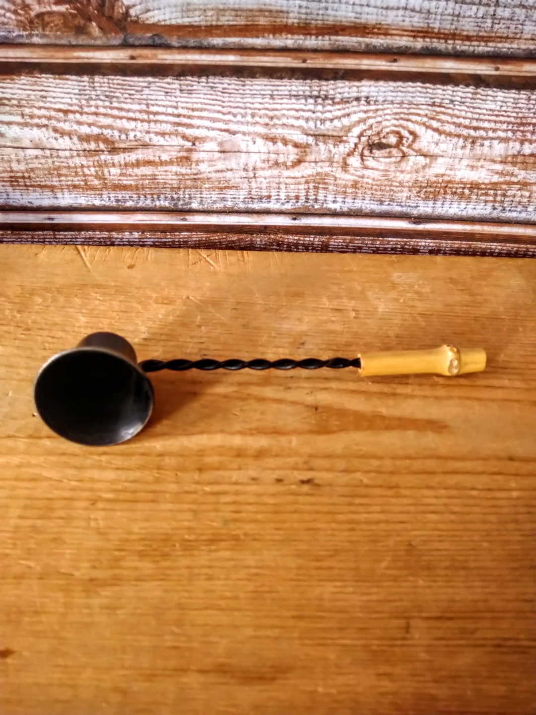 Vintage Wrought Iron Candle Snuffer, Black Snuffer With Wooden Handle