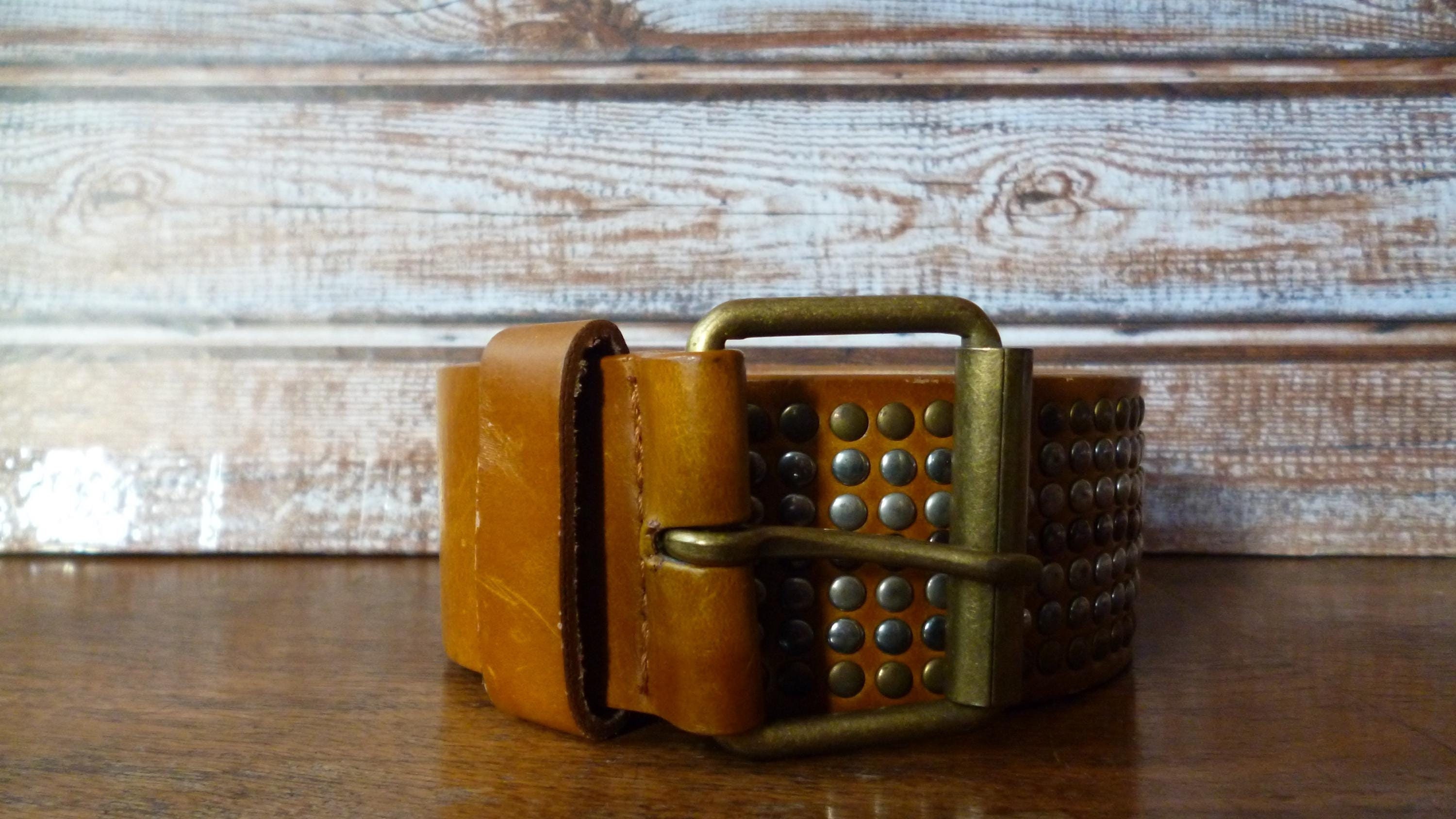 Vintage brown studded leather adjustable belt. Brown Studded Belt - Etsy main image 3