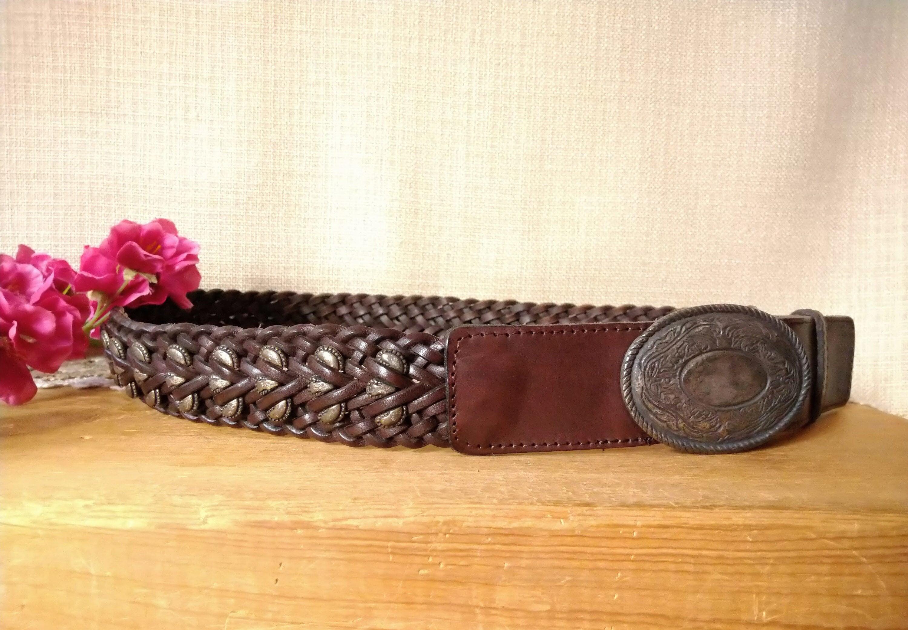 VTG Western Belt Womens Woven Braided Oxblood Silver Tone Filigree Buckle Size L il_fullxfull.3742441605_l5yl.jpg main image 2