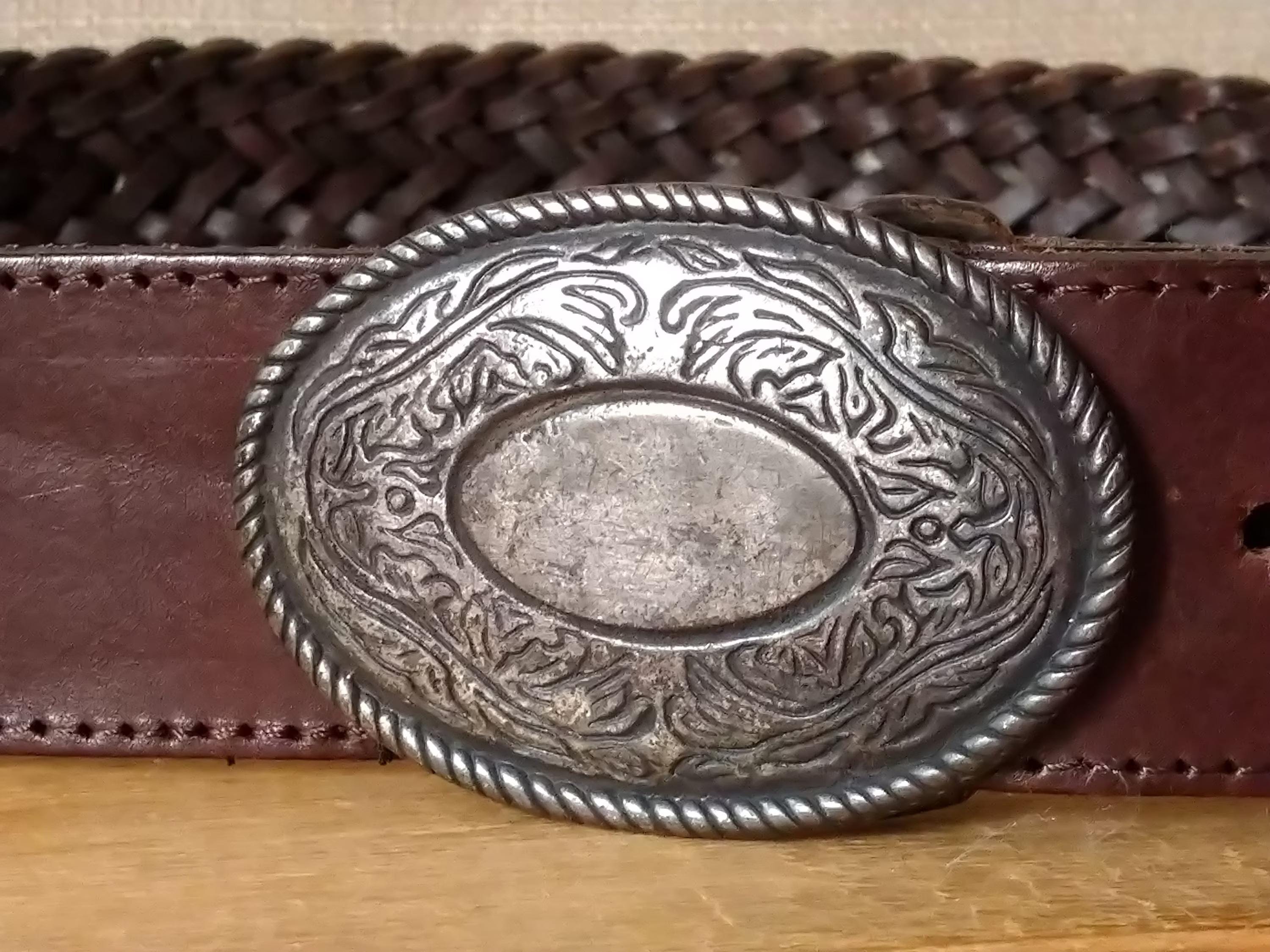 VTG Western Belt Womens Woven Braided Oxblood Silver Tone Filigree Buckle Size L il_fullxfull.3742441605_l5yl.jpg main image 3