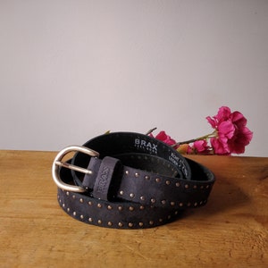 Vintage 38”- 42&quot; by Brax dark gray studded belt, Silver metal buckle, Real leather belt, Studded belt, Vintage belt.
