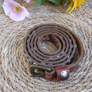 Vintage Studded Brown Leather Belt: Grunge Style, Fits 32-35 Inches