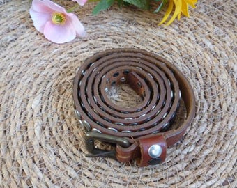 Vintage Studded Brown Leather Belt: Grunge Style, Fits 32-35 Inches