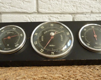 Barómetro de madera vintage, termómetro higrómetro FISCHER, estación meteorológica de pared
