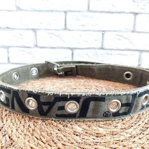 Vintage Khaki Cotton Logo Belt – Women&#39;s Canvas Jeans Belt, One Size Fits All