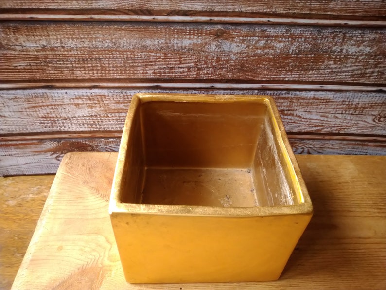 Vintage gold color square pot/planter