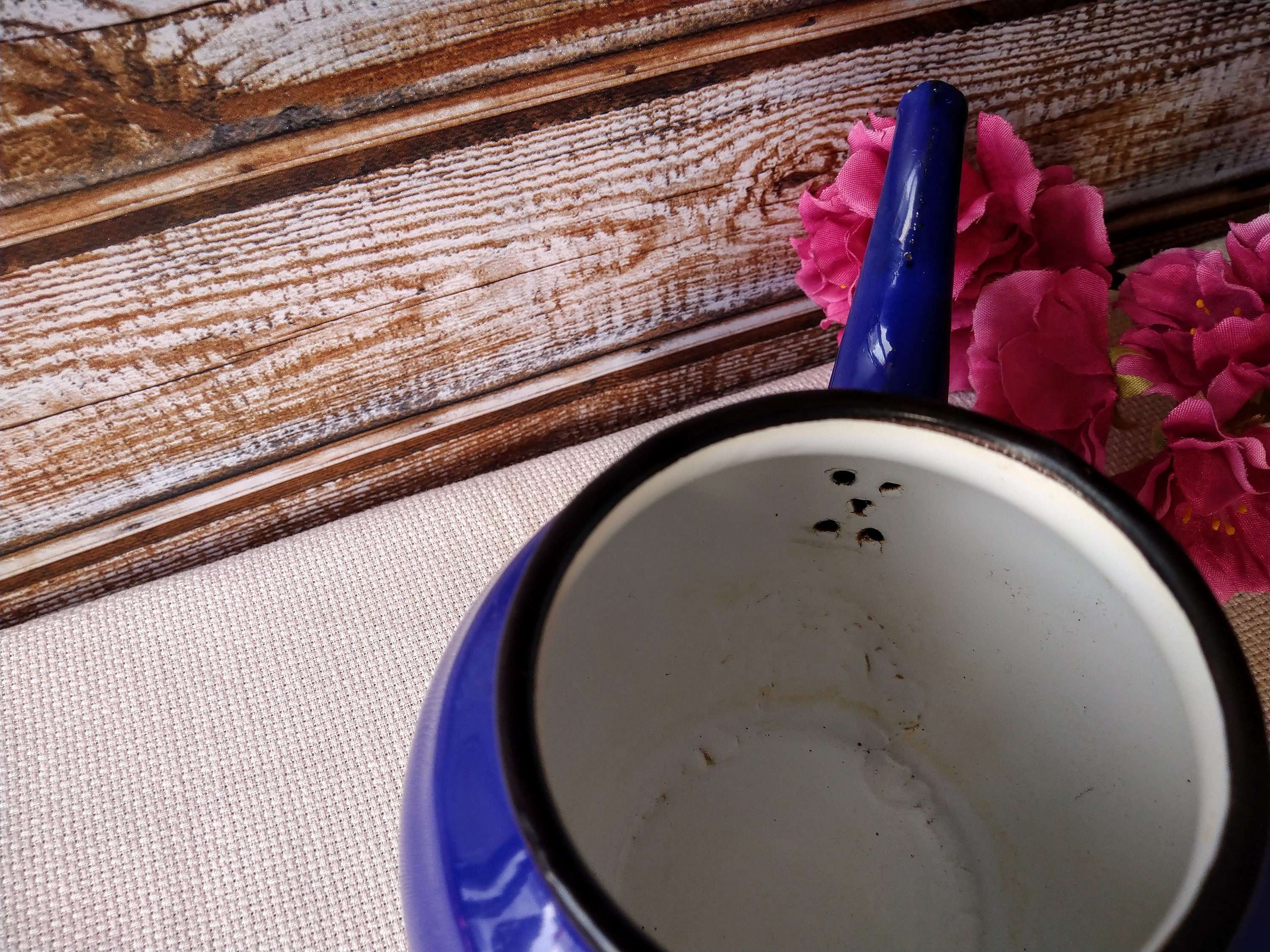 Vintage blue tea kettle with white flower Tea Kettle Antique Etsy