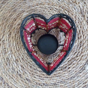 Wine red and black Beaded Heart Candle Holder Beading pattern 'Heart'