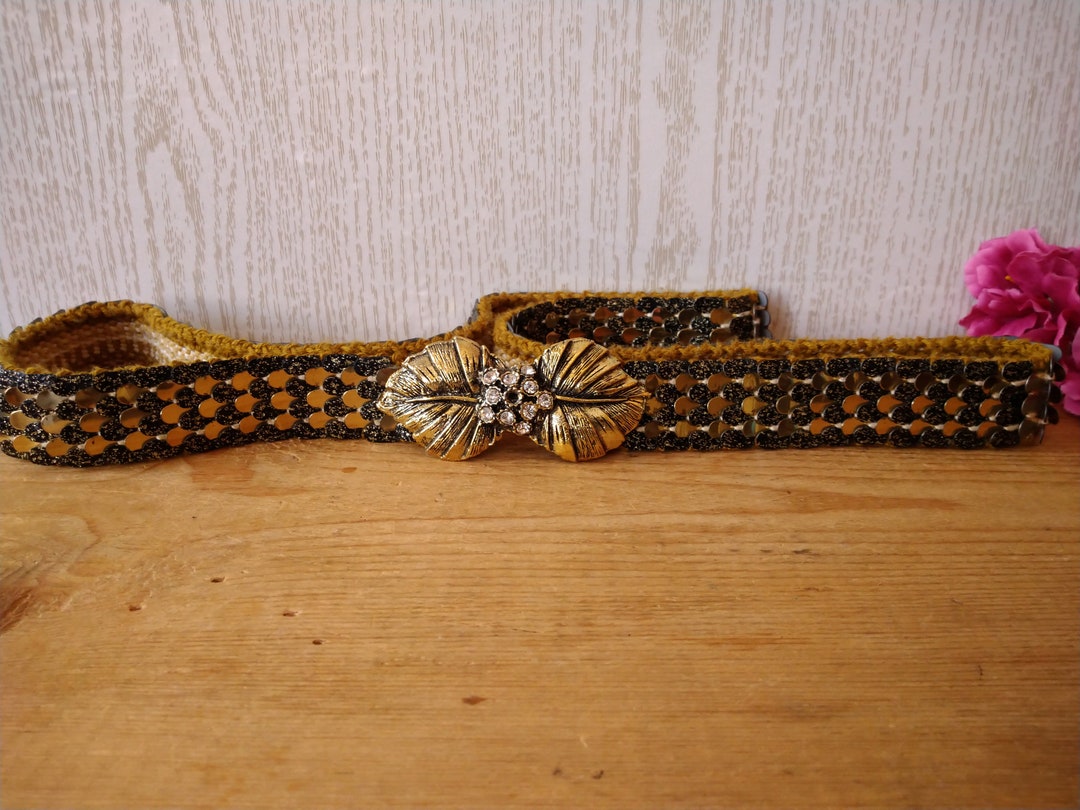 Vintage Gold Scales Belt: 1980s Leaf Buckle Stretch Belt - Etsy display picture 3