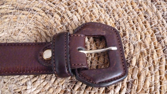 Vintage Wide Brown Leather Waist Belt with Covered Buckle Vintage Wide Brown Leather Belt With Antique Double Prong  main image 4