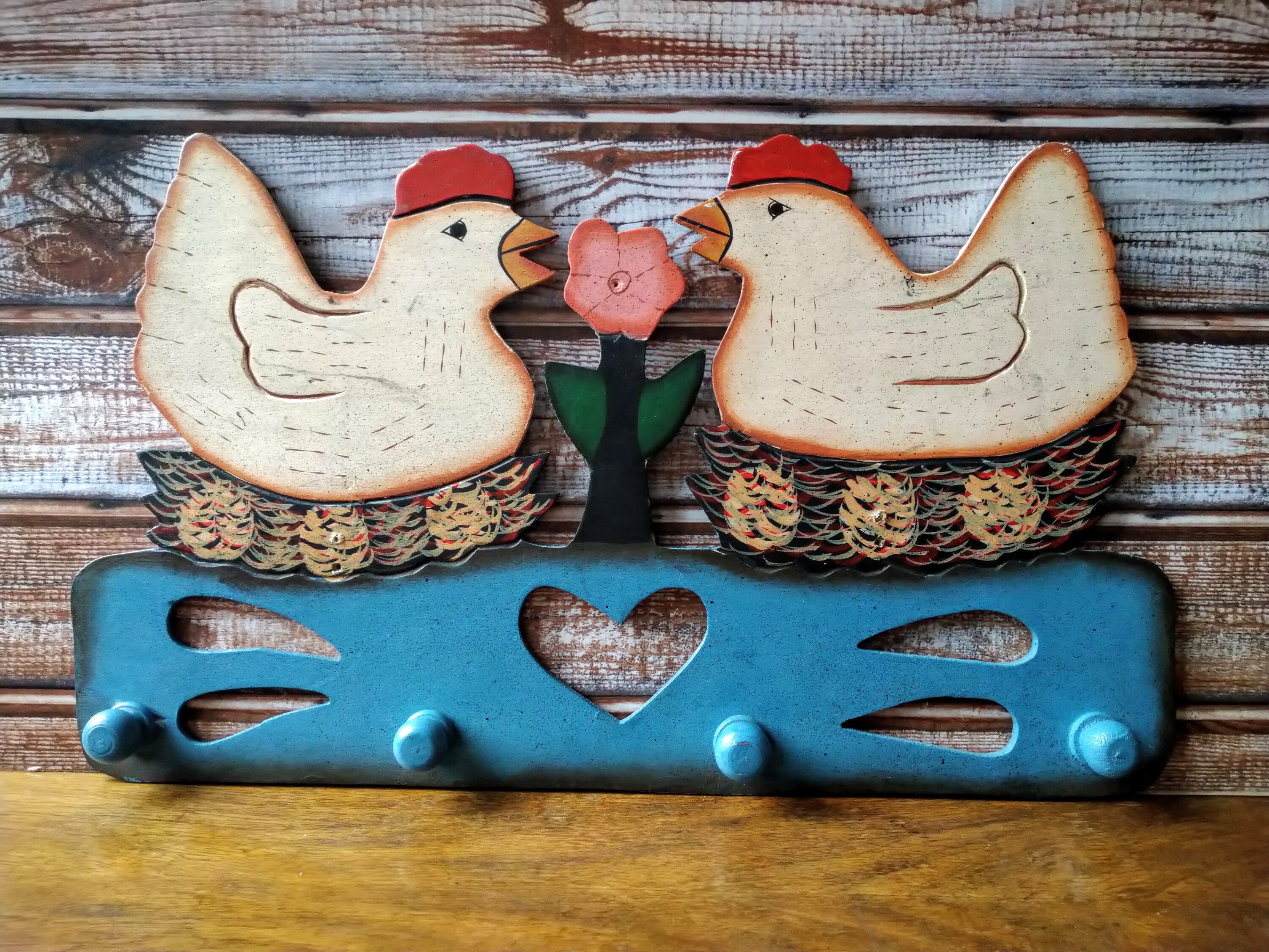 Vintage Holz Handtuchhalter mit zwei Hennen in Vordächern | Etsy
