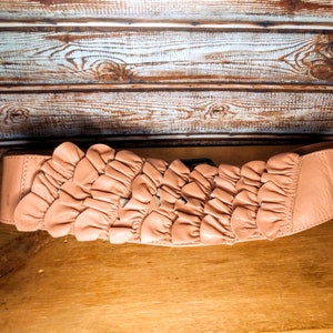 Vintage pink ruffle genuine leather belt by Dixie, Leather belt, Waist belt, Vintage belt.