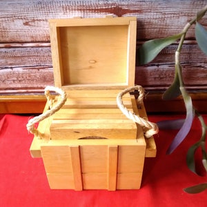 Vintage set of 8 wood coaster with cork inserts and storage box, Wooden coasters, Coasters, Cork coaster set, Rustic coasters.