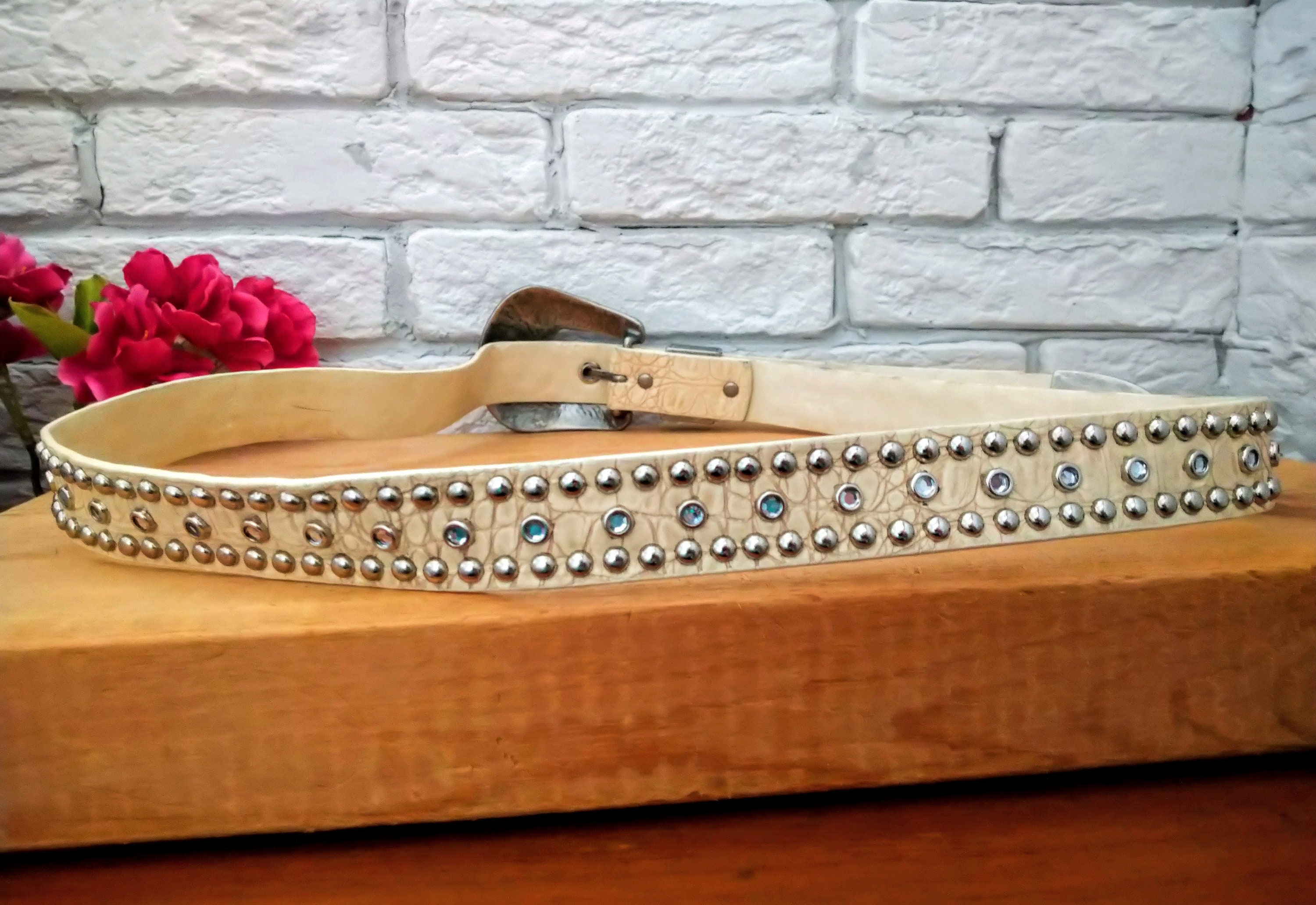 Set of Studded and Rhinestone Belts - Brown, Tan, Cream Rhinestone Beige Belts for Women for sale | eBay main image 4