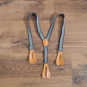 Classic Small Vintage Button Suspenders, Adjustable Elastic, 3/4 Inch (1.9 cm) Wide, Striped Y-Back