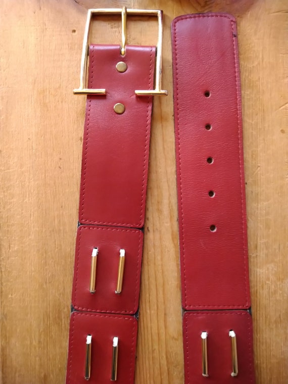 Vintage red Harness House belt, Steerhide, Size 3… - image 7