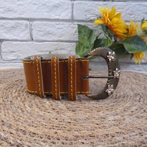 Italian Made Brown Leather Belt, Vintage, Fits 27-37 in (70-94 cm)