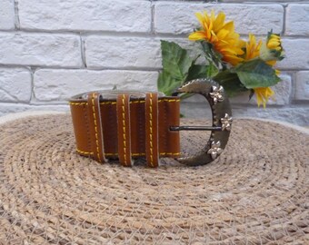 Nordstrom Vintage Brown Leather Belt With Stitching - Etsy display picture 1