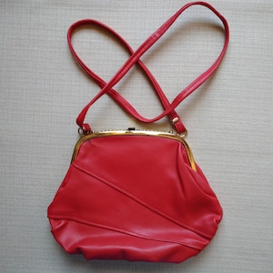 Bolsa vintage de couro vermelho com moldura, clutch de couro, bolsa de couro, bolsa transversal, bolsa de ombro.