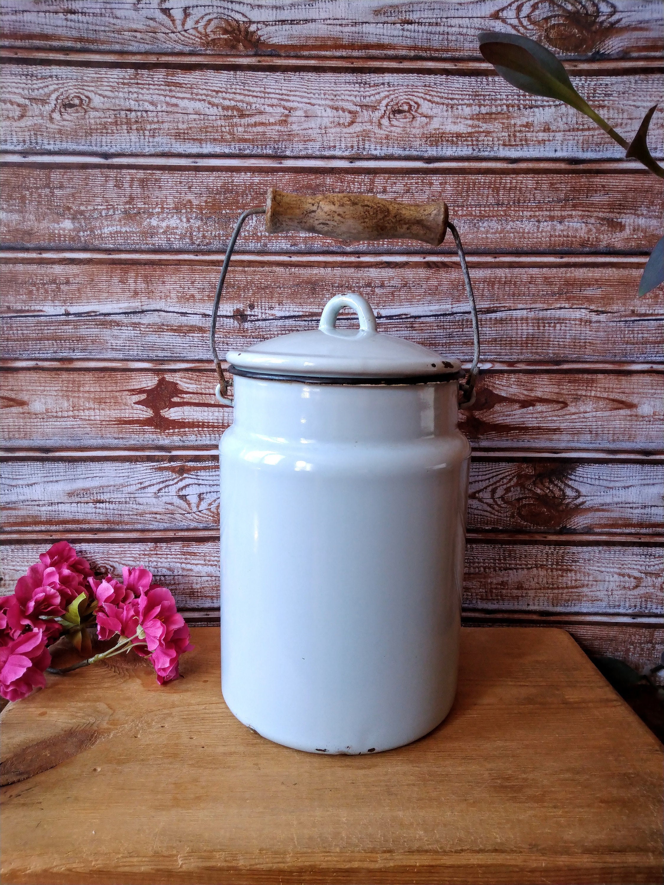 Vintage Enamel Pale Blue Milk Can: Rustic Farmhouse Decor - Etsy
