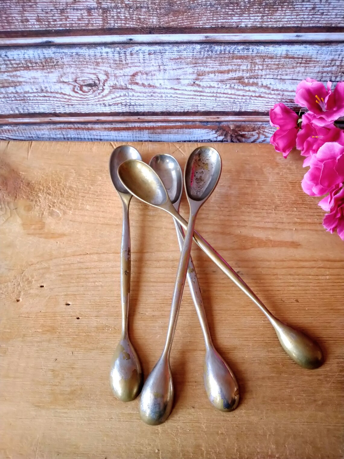 Vintage Brass Double Ended Spoons Four Solid Brass Double Etsy