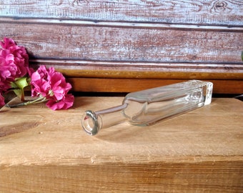 Vintage glass vase, Old glass rectangular bottle, Decorative vase, Glass vase, Art supplies.