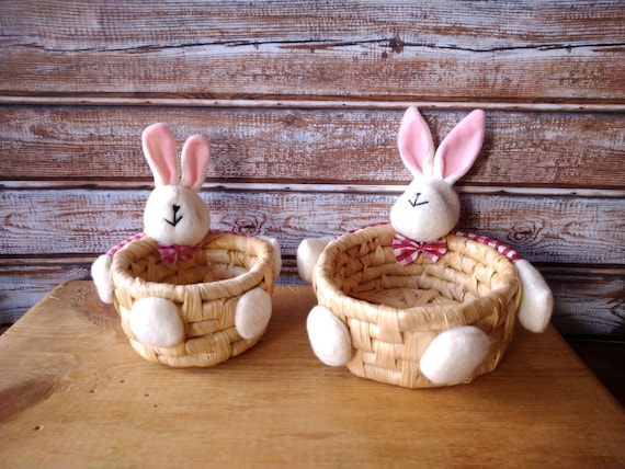 Easter Bunny Baskets Decor, Easter Bunny Decor Candy Storage Basket Handwoven Dishes Bowl Cute Eggs Container Doll Basket