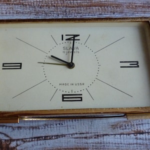 Vintage Mechanical Alarm Clock Slava 11 Jewels Wind-Up Working Aged Patina USSR Retro Decor