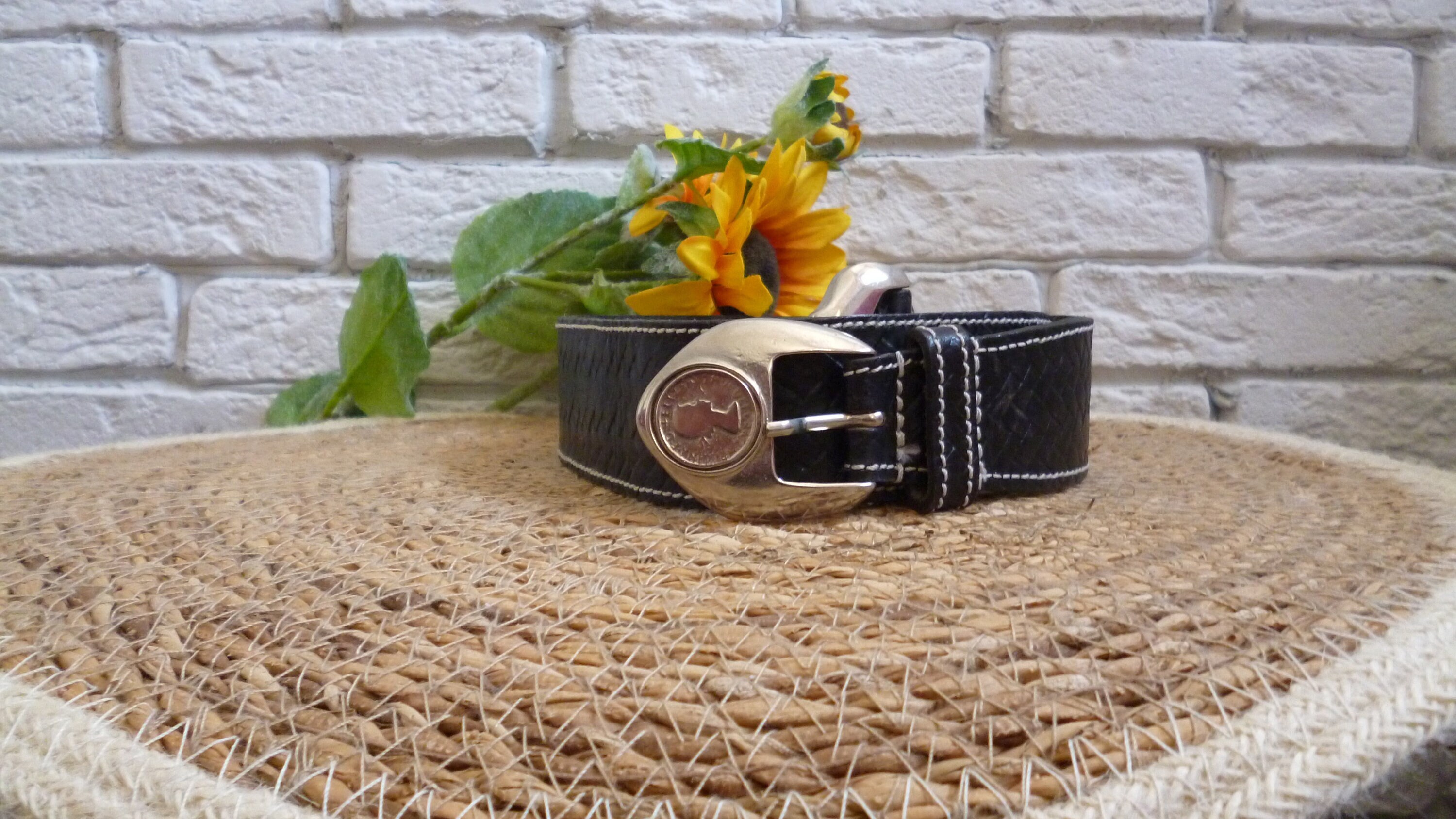 Vintage Black Genuine Leather Belt Made in Italy Fits 37-39