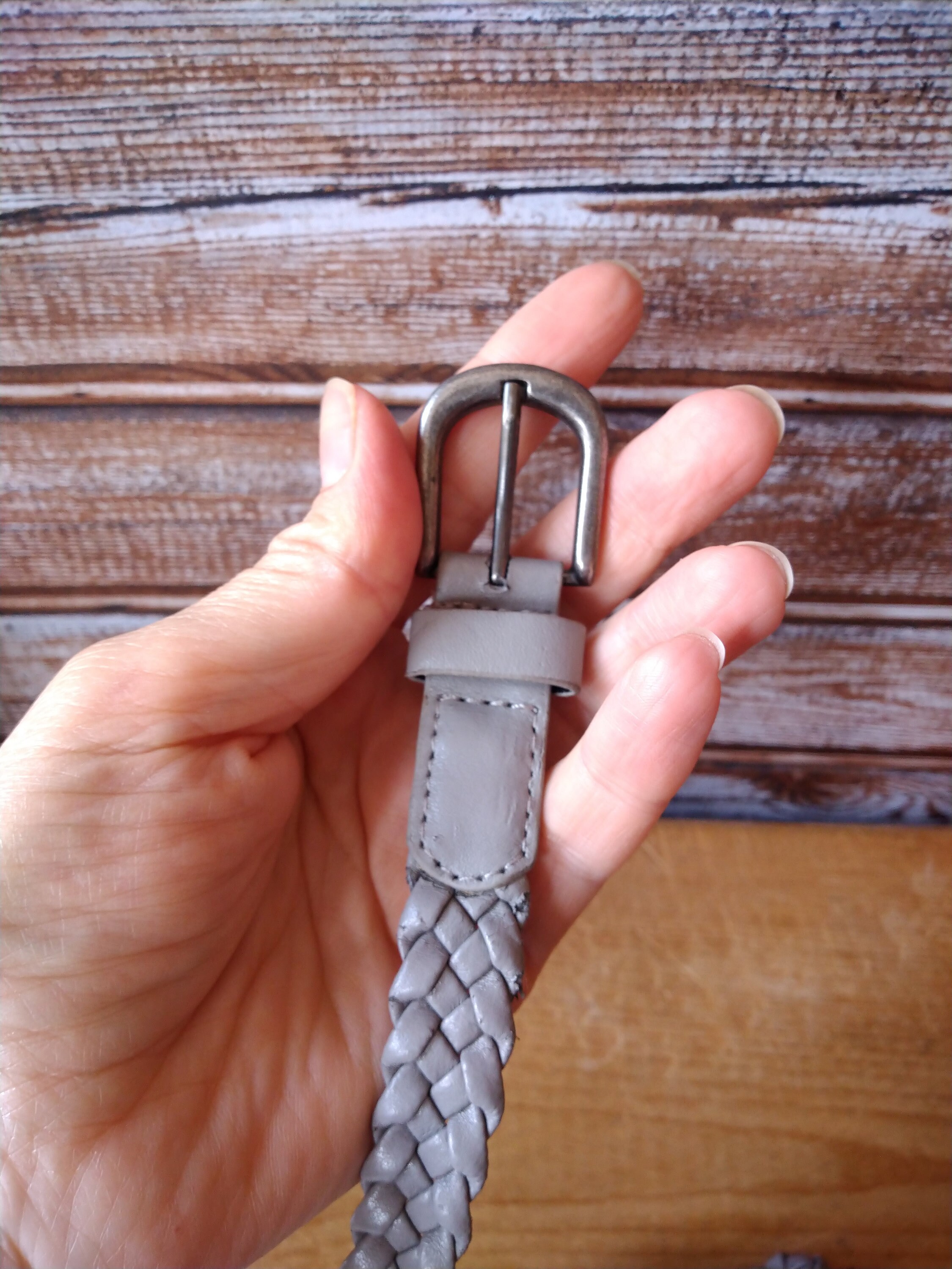 Vintage braided leather belt with silver bugle Heavy Brown Leather Belt Metallic Silver Whip Stitching  main image 3